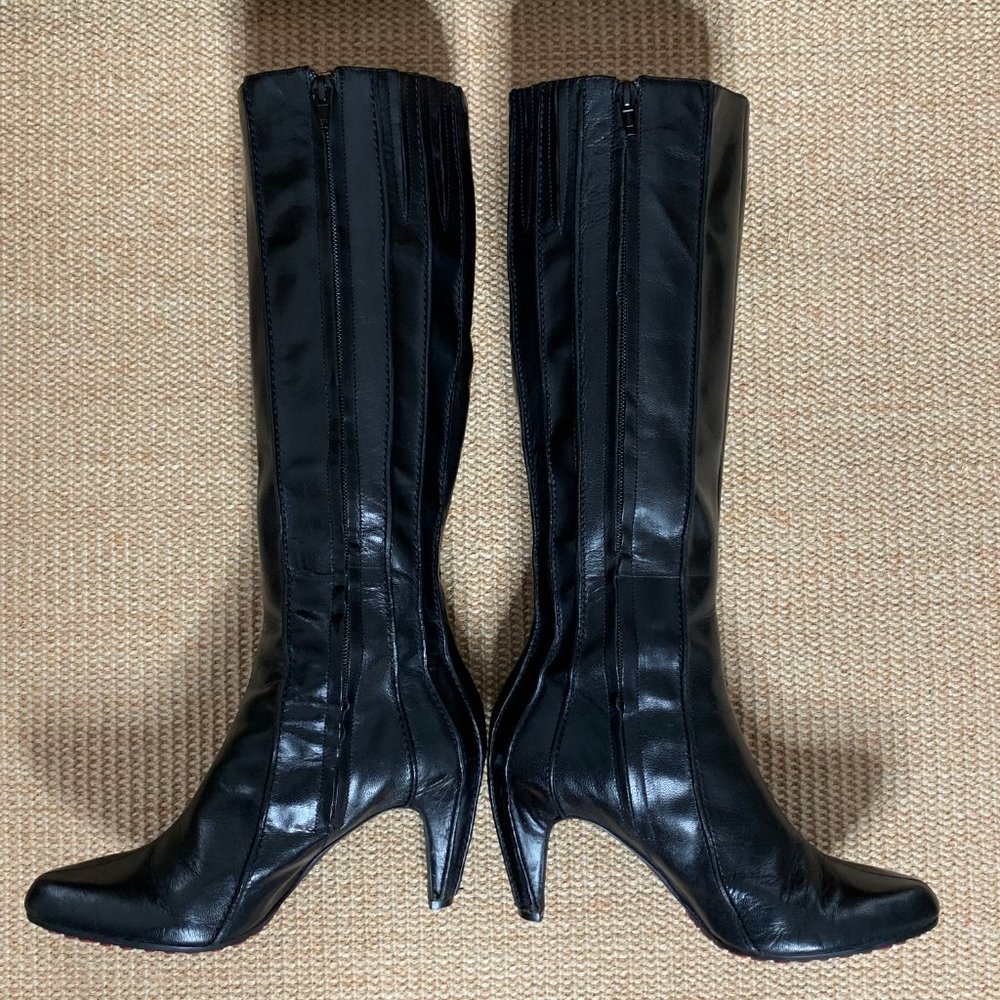 Size 7.5 Tsubo Womens Knee High Pleated Boots - Black Leather - Picture 5 of 12